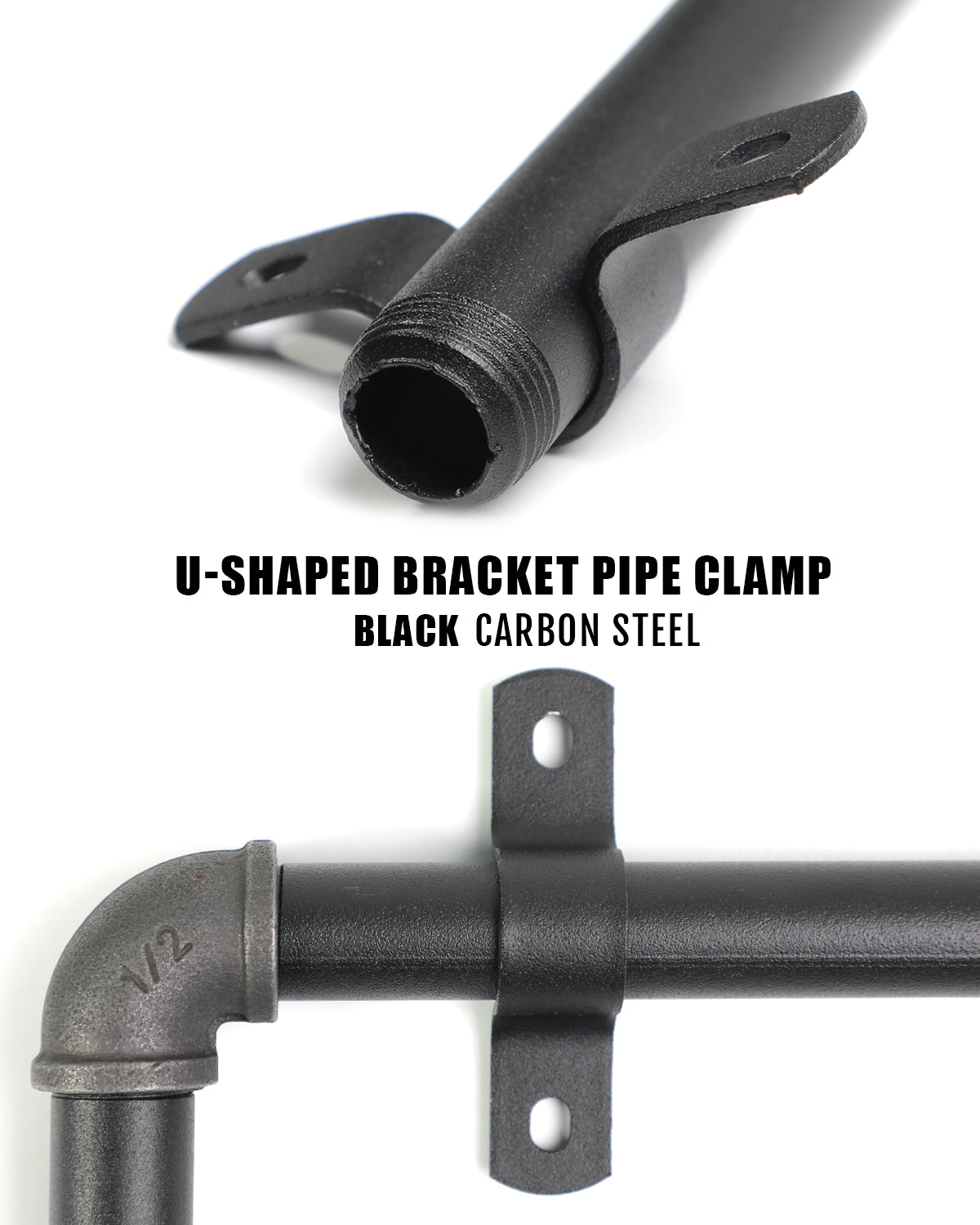 AGUTEA Black Durable U-Clamps Metal Pipe Clamps Double Hole Double Hole Pipe Strap DIY U-Bracket (Pack of 6) (1 INCH)