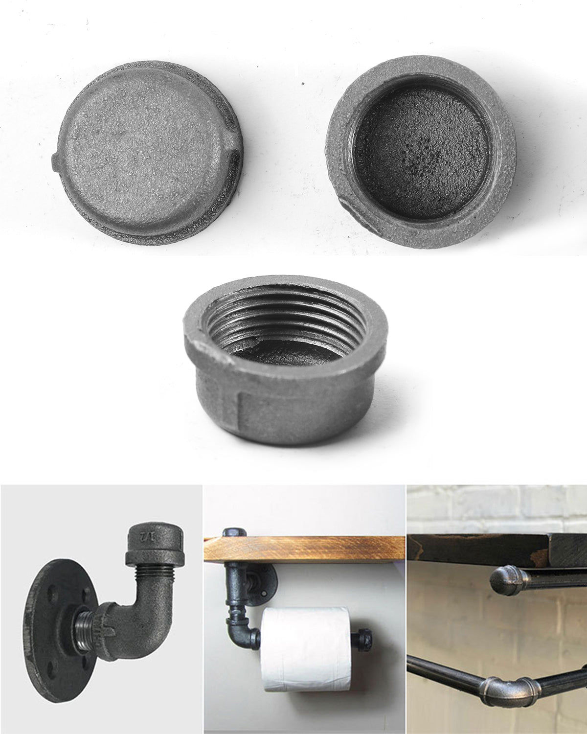 Black Cast Iron Pipe Fitting Cap Suitable for Vintage Shelf Support DIY Pipe Decoration Furniture Safety Decorative Cap (Pack of 4) (1 INCH)