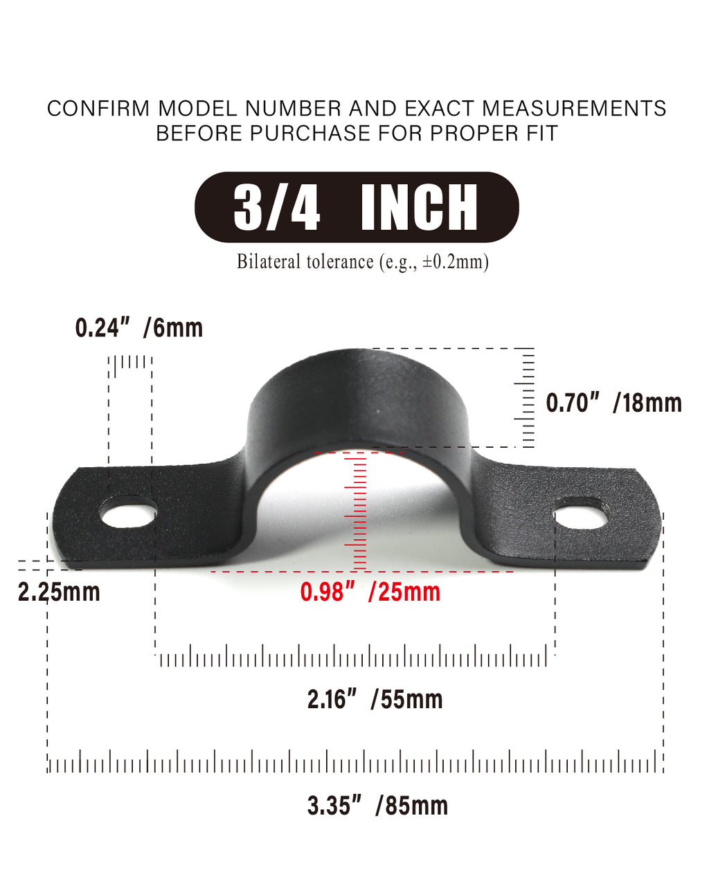 AGUTEA Black Durable U-Clamps Metal Pipe Clamps Double Hole Double Hole Pipe Strap DIY U-Bracket (Pack of 6) (3/4 INCH)