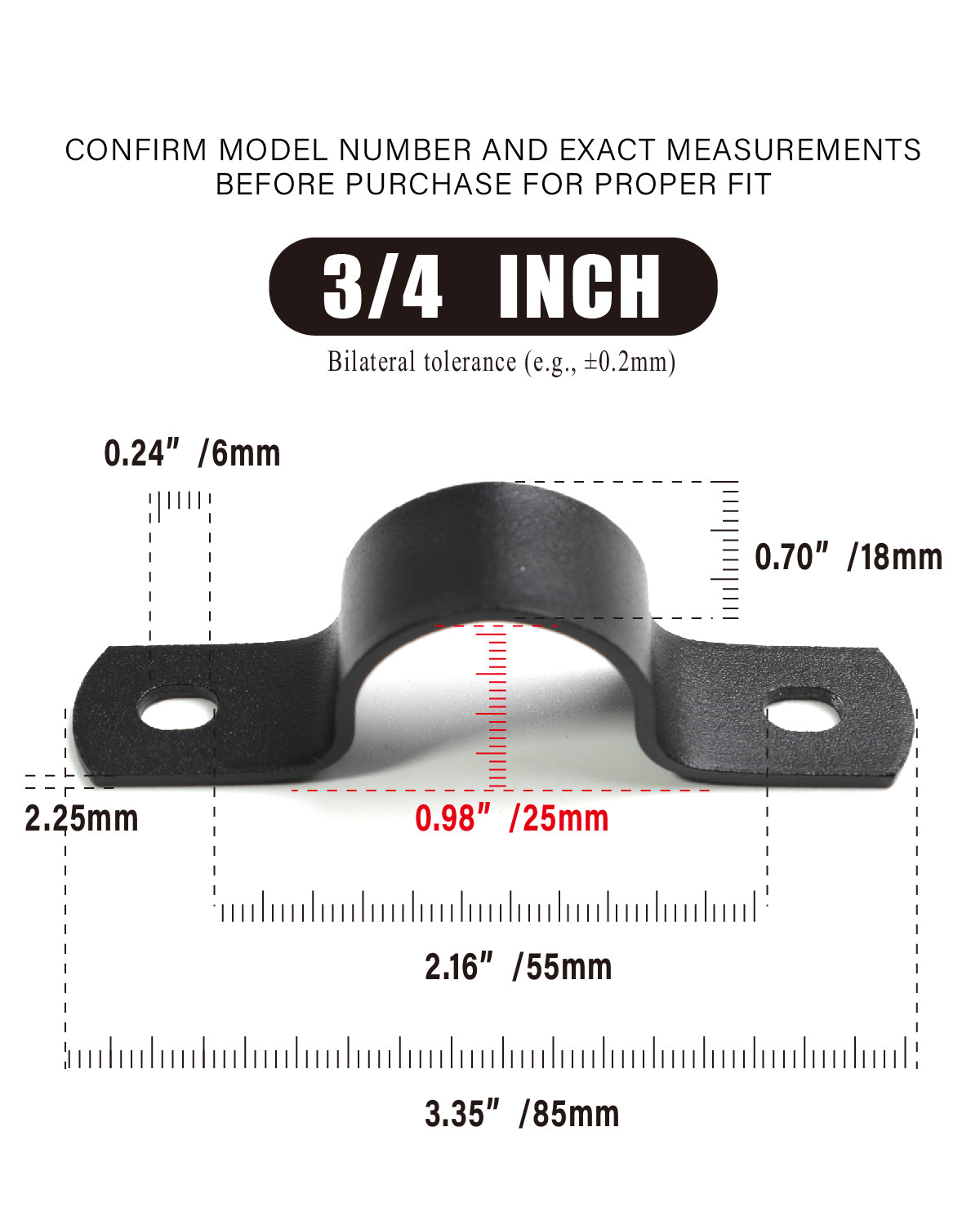 AGUTEA Black Durable U-Clamps Metal Pipe Clamps Double Hole Double Hole Pipe Strap DIY U-Bracket (Pack of 6) (3/4 INCH)