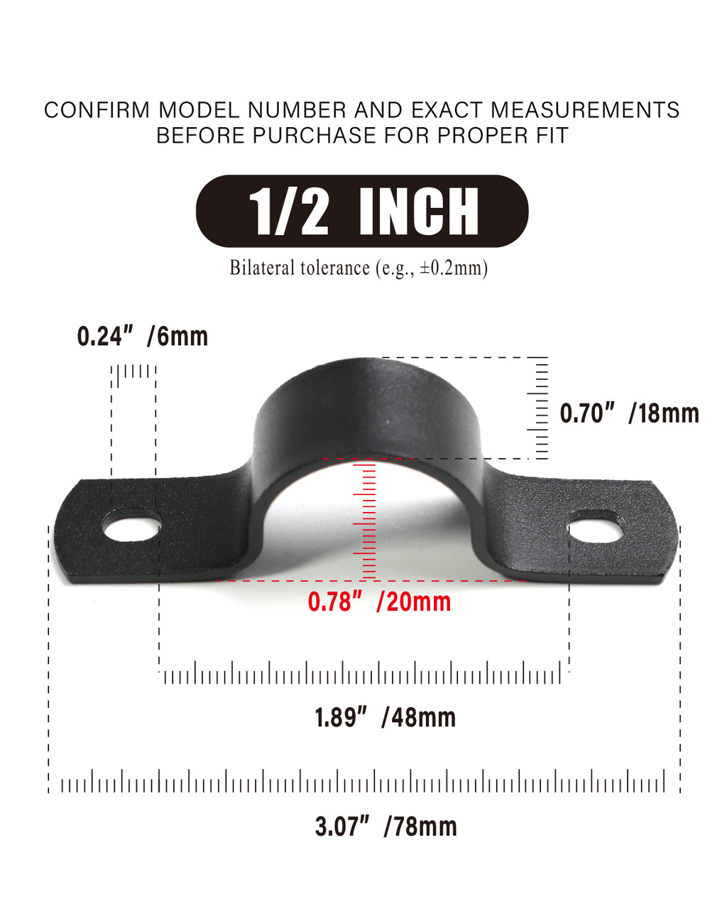 AGUTEA Black Durable U-Clamps Metal Pipe Clamps Double-hole U-shaped bracket clamp, carbon steel, black, fixed support, for DIY industrial style (Pack of 6) (1/2 inch)