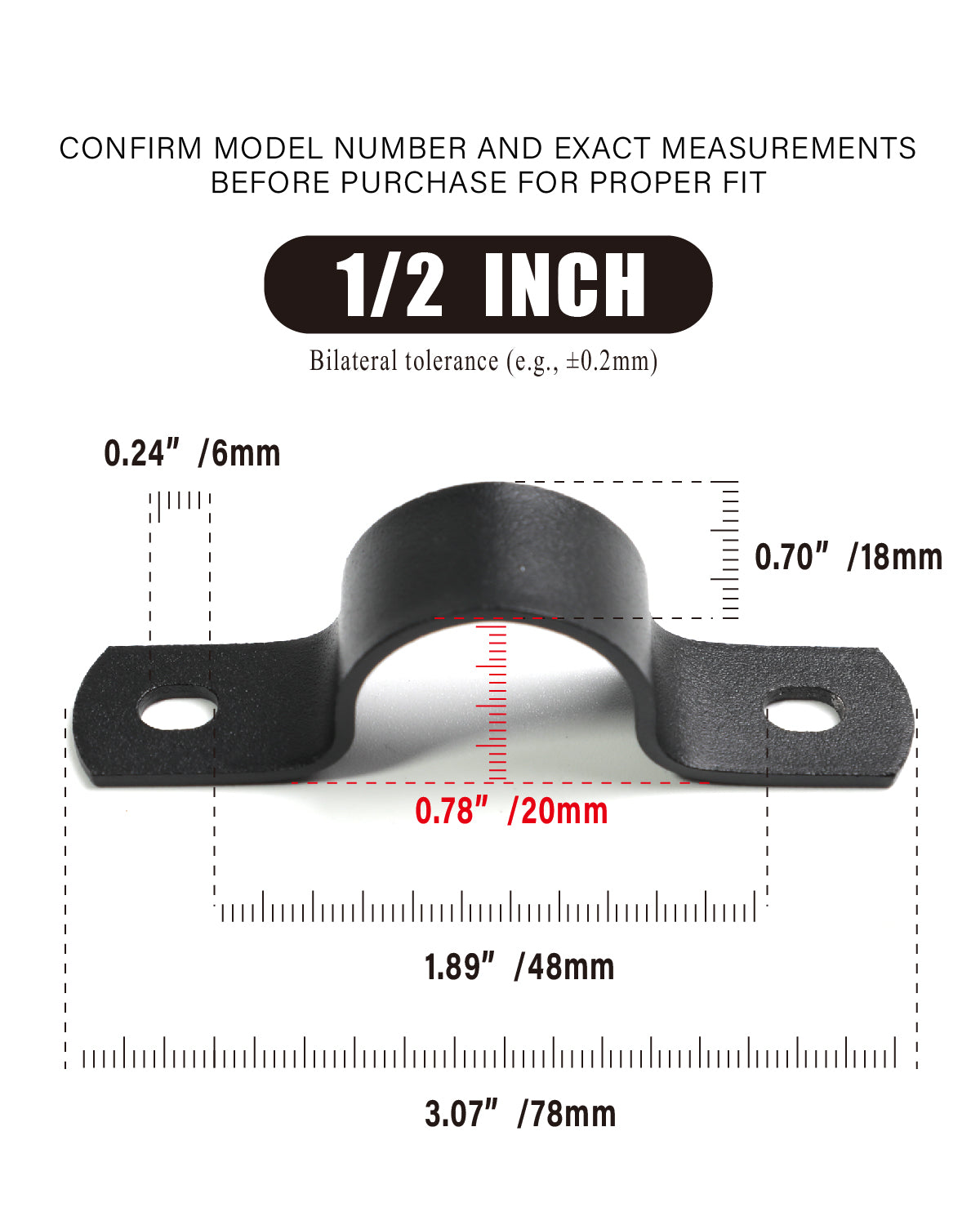 AGUTEA Black Durable U-Clamps Metal Pipe Clamps Double-hole U-shaped bracket clamp, carbon steel, black, fixed support, for DIY industrial style (Pack of 6) (1/2 inch)