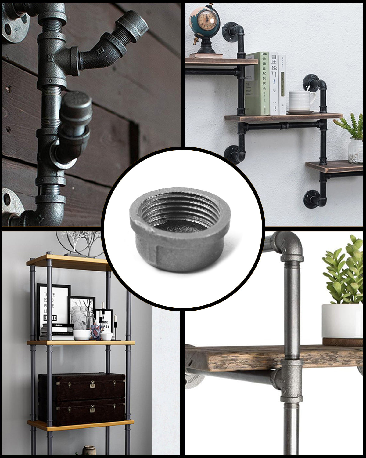 Black Cast Iron Pipe Fitting Cap Suitable for Vintage Shelf Support DIY Pipe Decoration Furniture Safety Decorative Cap (Pack of 4) (1 INCH)