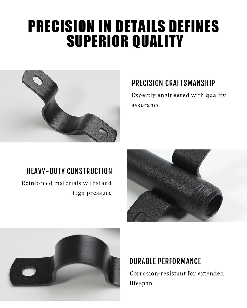 AGUTEA Black Durable U-Clamps Metal Pipe Clamps Double Hole Double Hole Pipe Strap DIY U-Bracket (Pack of 6) (3/4 INCH)