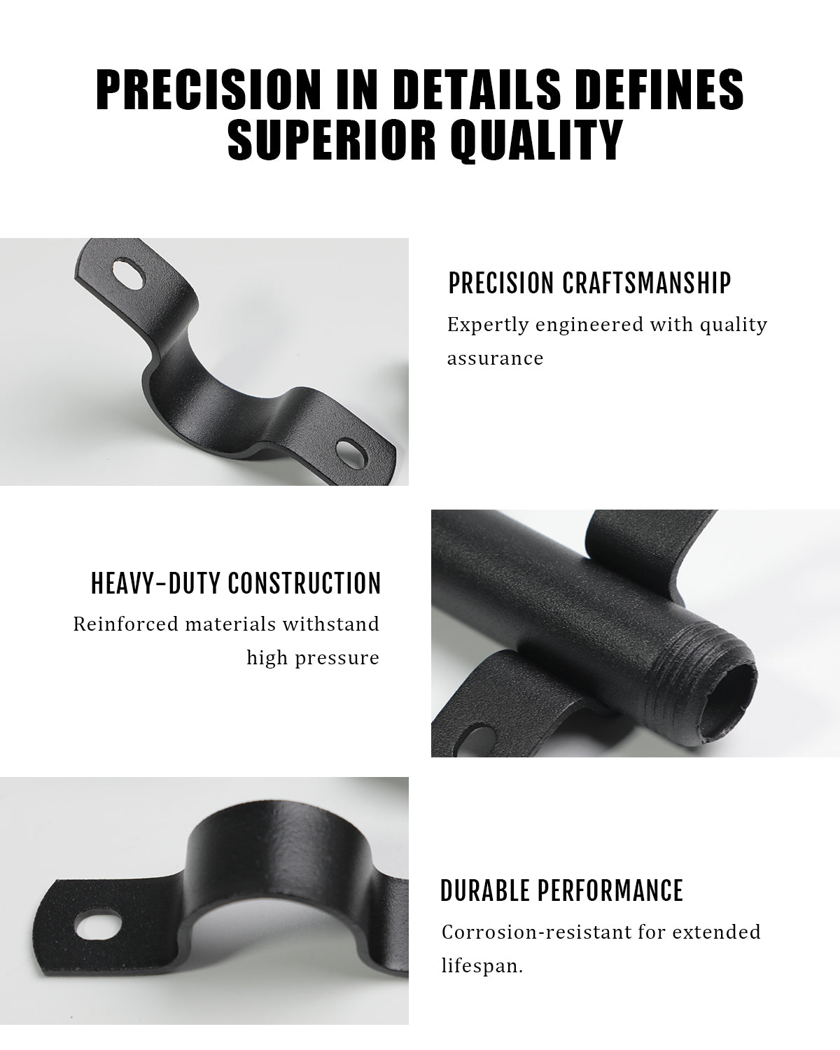 AGUTEA Black Durable U-Clamps Metal Pipe Clamps Double Hole Double Hole Pipe Strap DIY U-Bracket (Pack of 6) (1 INCH)