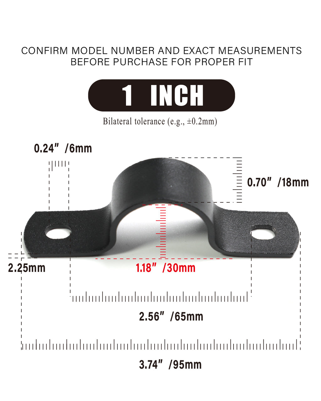 AGUTEA Black Durable U-Clamps Metal Pipe Clamps Double Hole Double Hole Pipe Strap DIY U-Bracket (Pack of 6) (1 INCH)