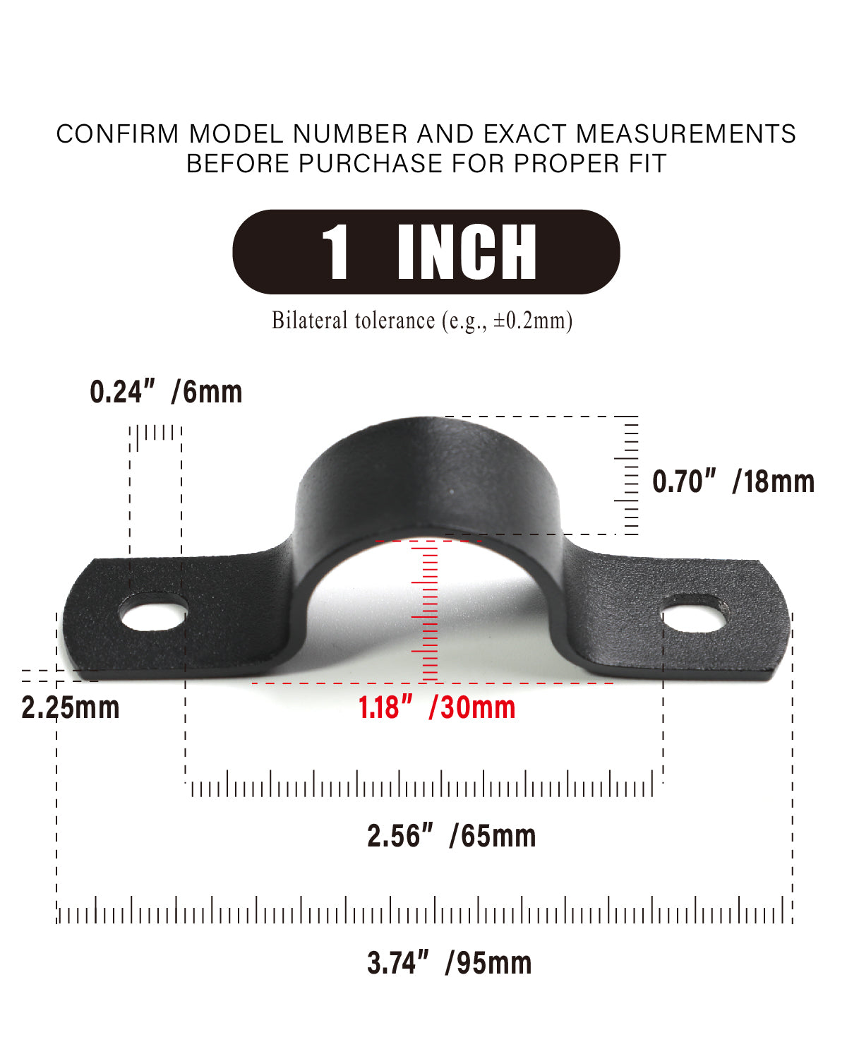 AGUTEA Black Durable U-Clamps Metal Pipe Clamps Double Hole Double Hole Pipe Strap DIY U-Bracket (Pack of 6) (1 INCH)