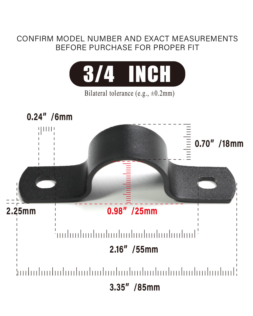 AGUTEA Black U-Clamps Metal Pipe Clamps 2-Hole U-Brackets Suitable for DIY Pipe Fixing 1 INCH 3/4 INCH (Pack of 6)