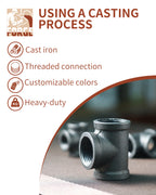 AGUTEA black wrought iron tee fitting Gland holder T-connector Floor fitting Straight rod tee connector 1/2inch 3/4 inch 1inch