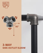 AGUTEA Right Angle Black Malleable Iron Tee Fitting 3-Way Side Exit Elbow Connector (1-Pack)