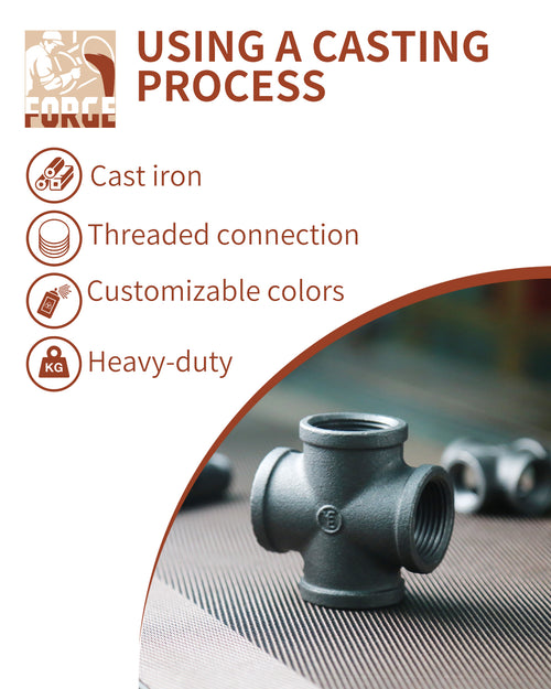 AGUTEA Black 4-Way Cross Fitting Connector, Malleable Iron Fittings with Threaded Holes, Vintage Industrial Decorative Pipe Fitting Stands, Tables, Furniture