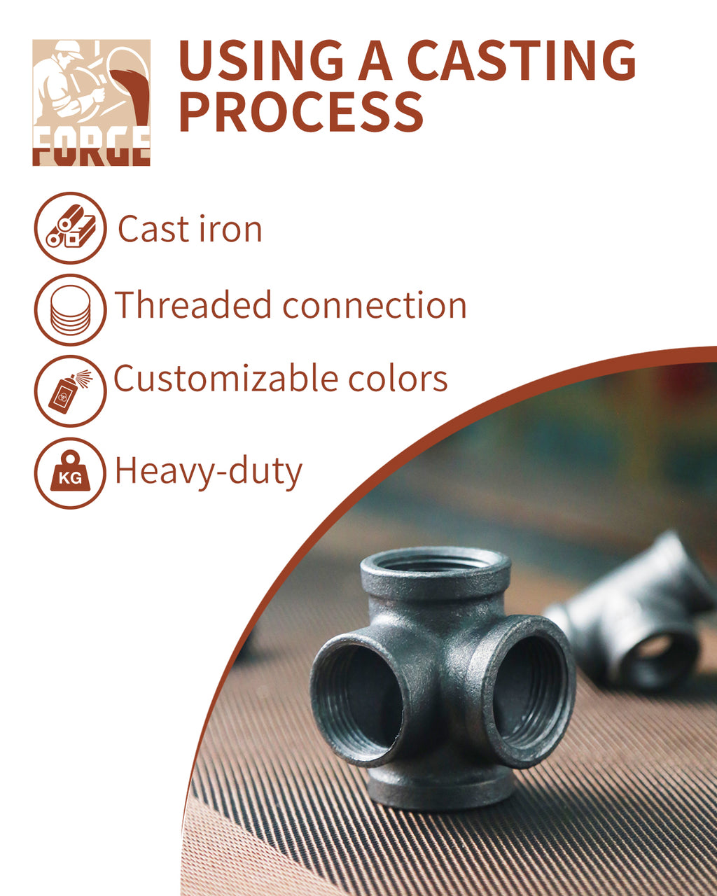 AGUTEA Right Angle Black Malleable Iron Tee Fitting 4-Way Side Exit Elbow Connector  (1-Pack)