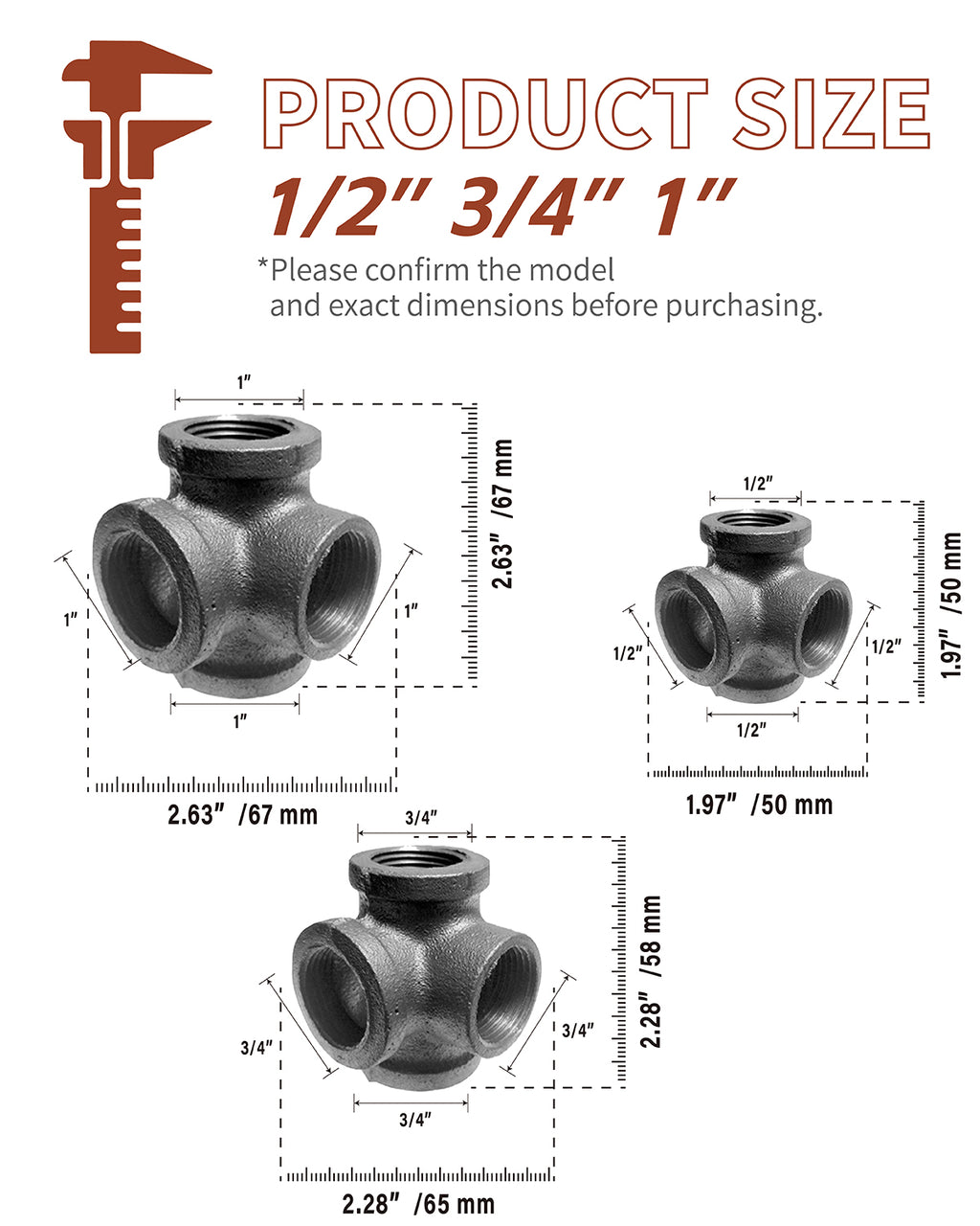 AGUTEA Right Angle Black Malleable Iron Tee Fitting 4-Way Side Exit Elbow Connector  (1-Pack)