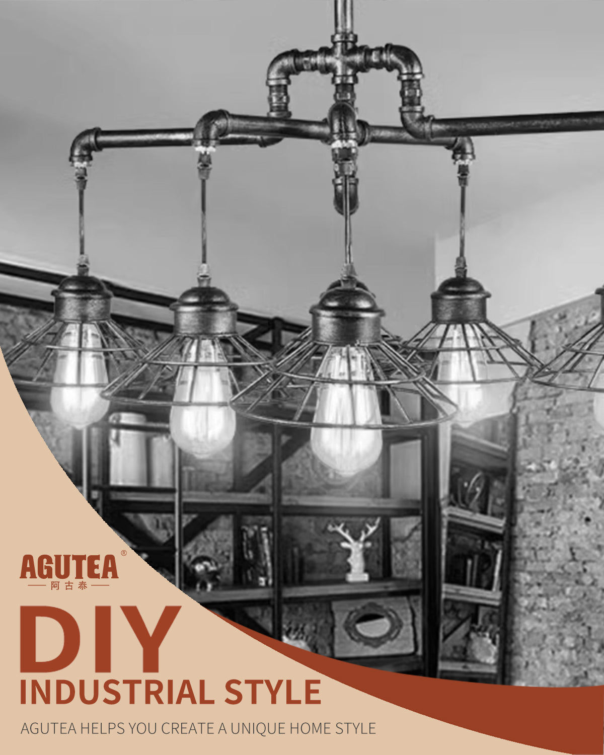AGUTEA Black 6-Way Side Exit Cross, Cast Iron Pipe Fitting Cast Iron Angle Pipe Fitting for Vintage Style DIY Projects/Furniture/Shelves
