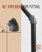 AGUTEA Black cast iron pipe fittings, 45 degree elbows, internal thread elbows, suitable for DIY steampunk retro style shelf bracket water pipes (Pack of 4)