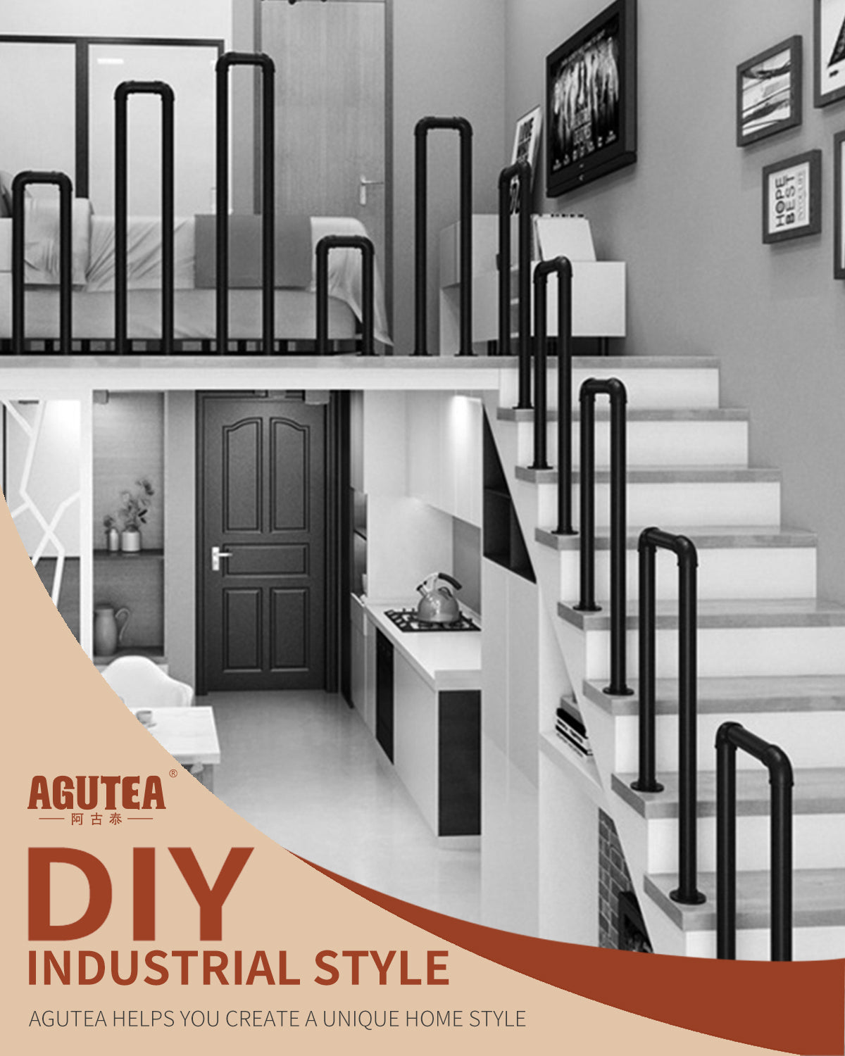 AGUTEA Black Cast Iron Elbow Spiral Fittings Vintage DIY Decorative Pipe Heads